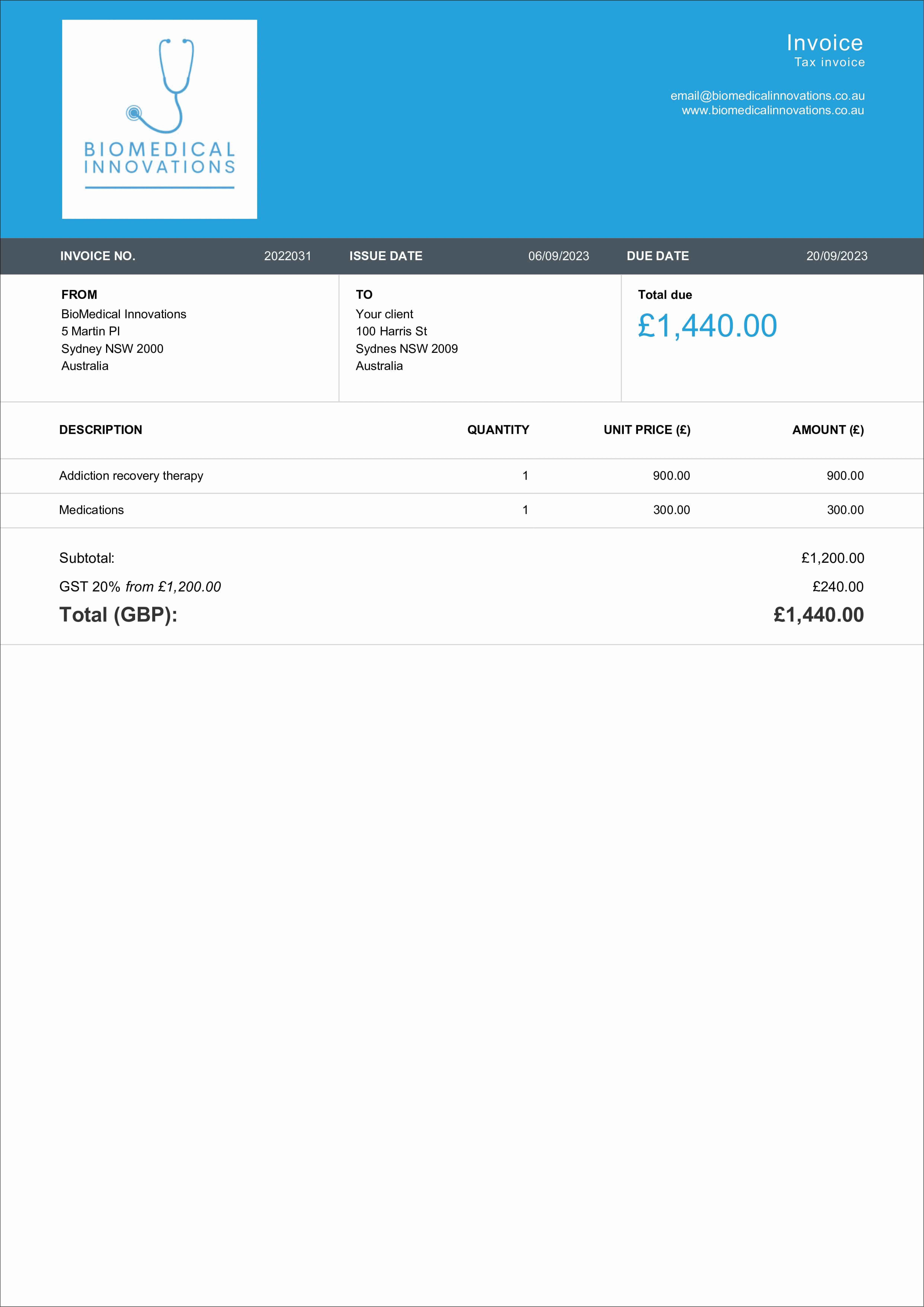 download medical invoice template example